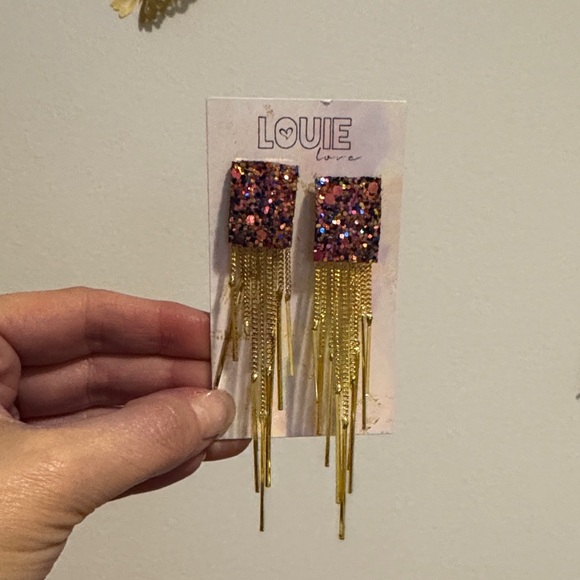 louie love Jewelry - Gold and Multicolor Fringe Earrings